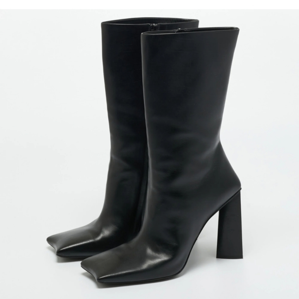 Balenciaga Leather Moon Bootie Mid-Calf Boots